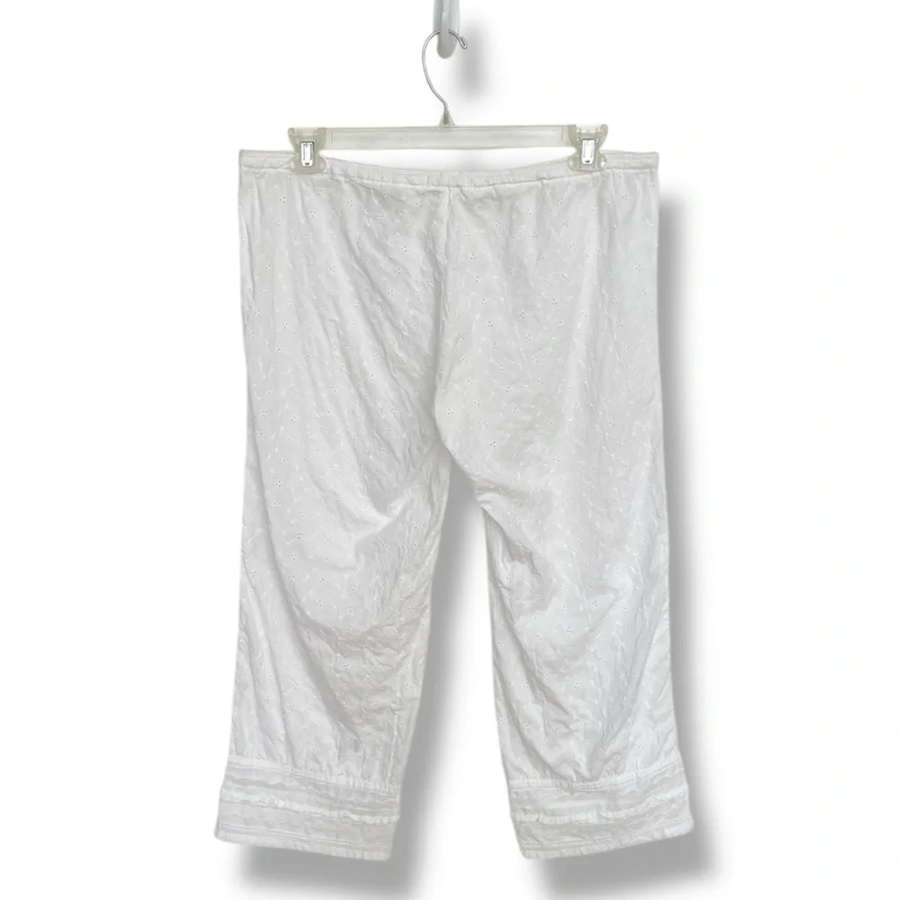 PJ Salvage Eyelet Cropped Pajama Pants Women’s Large White Cotton Lace Trim - Picture 2 of 11